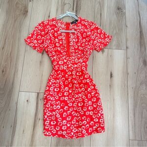 Lulu's Red Valentine Floral Dress 32” long from top of collar to bottom